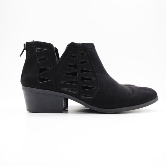 New Directions Aspen Black Suede Cutout 2" Block Heel Ankle Booties - 9 - Picture 3 of 7